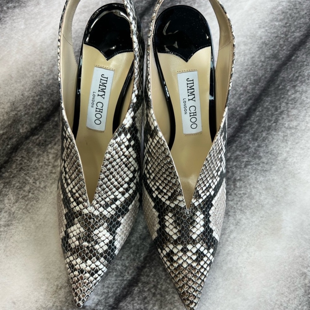 Jimmy Choo Saise Snake Printed Leather Slingback Strap Heels